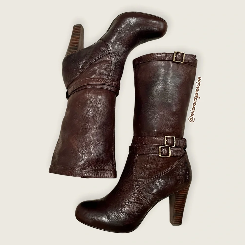 $369 Frye Miranda Slouch Mid Calf Brown Leather Casual Formal Stiletto Booties - Picture 12 of 12